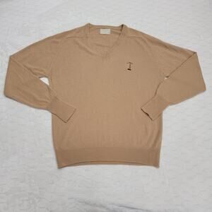 Vintage Hogan V-Neck Sweater Mens L Tan Acrylic Orlon Oilmens Made in USA 70s